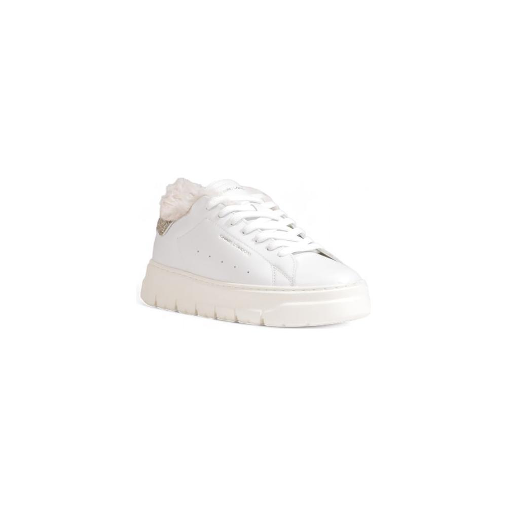 Crime London white leather sneaker for women, fall/winter collection, featuring 91% leather and 9% textile composition.