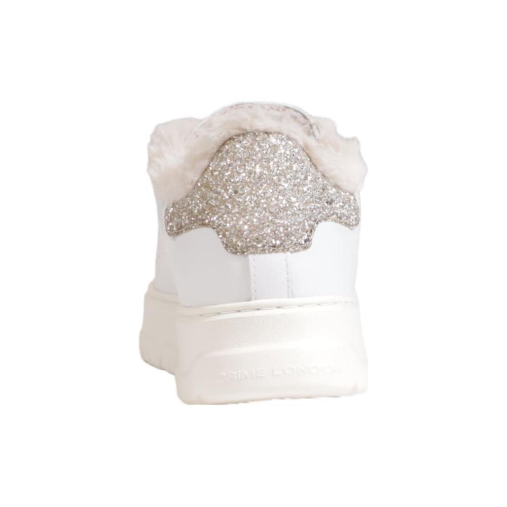 Back view of Crime London white leather women's sneaker with glitter heel detail, Fall/Winter collection, composed of leather and textile.