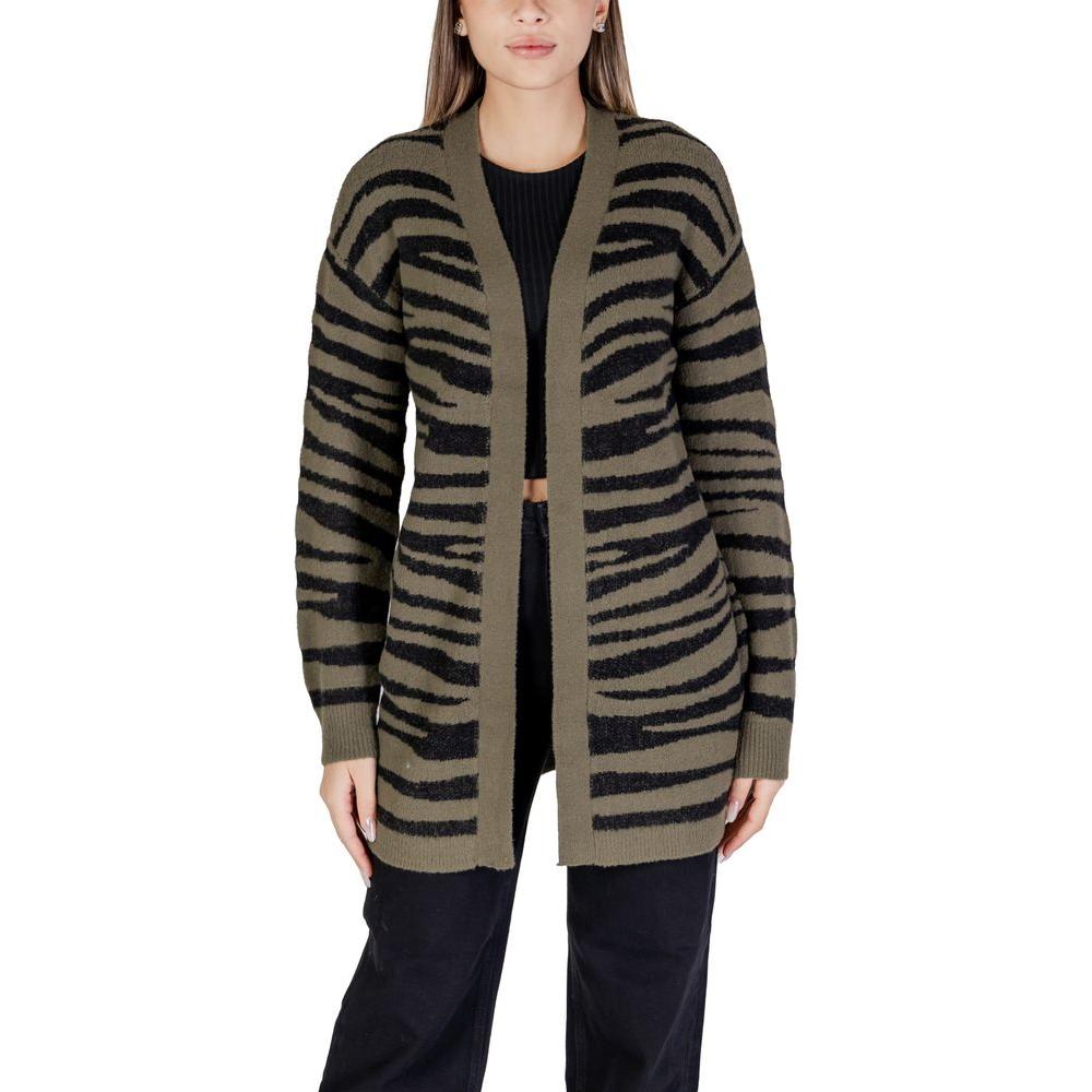 Jacqueline De Yong green and black striped knit cardigan for women; fall/winter collection, nylon blend.