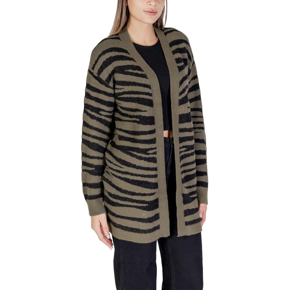 Jacqueline De Yong green nylon cardigan with stripe pattern, women's fall/winter knitwear, cozy and stylish for cool seasons.