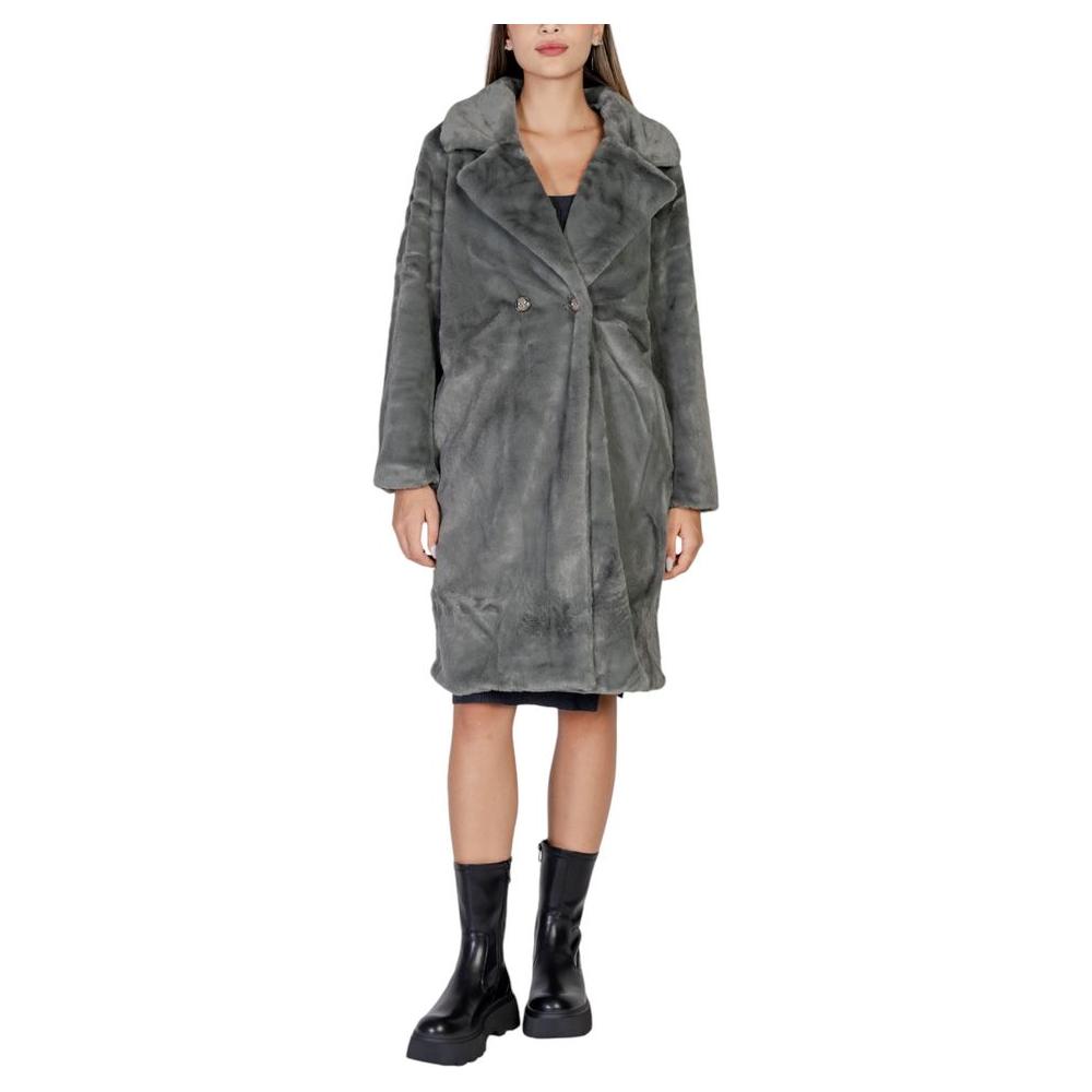 ICHI Black Polyester Jackets & Coat ICHI Dim Gray