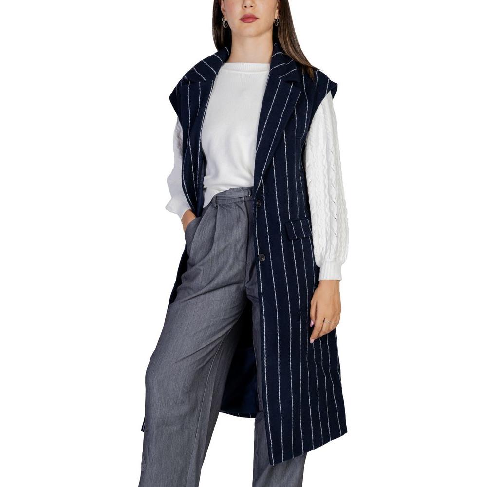 ICHI Blue Polyester Jackets & Coat ICHI Light Gray
