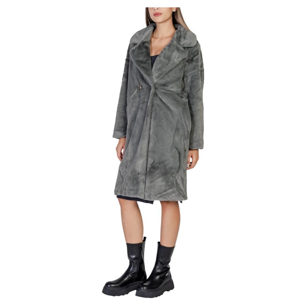ICHI Black Polyester Jackets & Coat ICHI Dim Gray