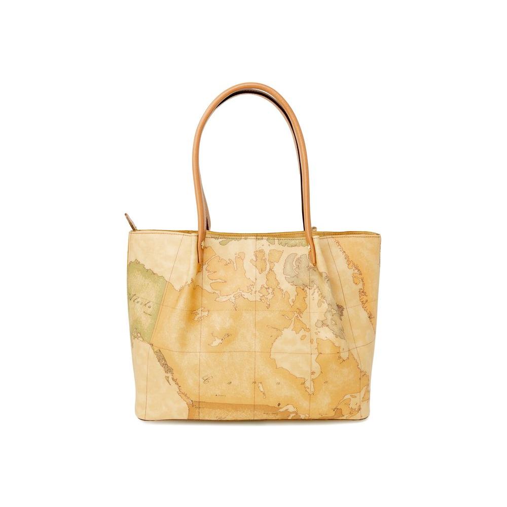 Alviero Martini Prima Classe beige leather handbag with map design, women's autumn/winter collection, leather and synthetic material.