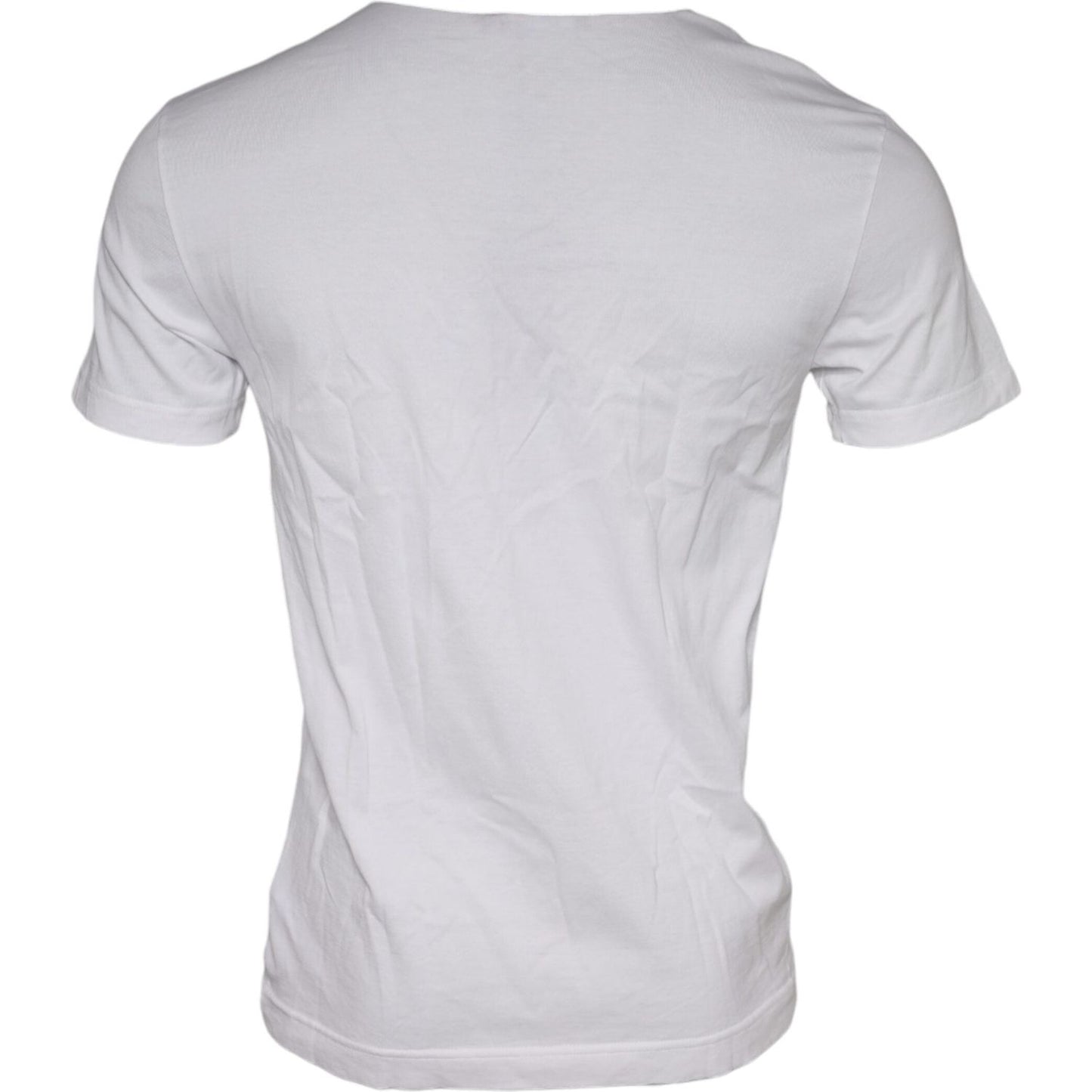 Back view of Dolce & Gabbana white cotton crew neck t-shirt, short sleeves, made in Italy, regular fit, graphic print not visible.