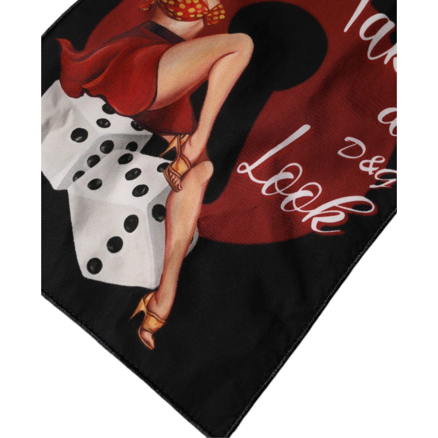 Dolce & Gabbana graphic print handbag with vintage pin-up girl and dice design in black, red, and white colors.
