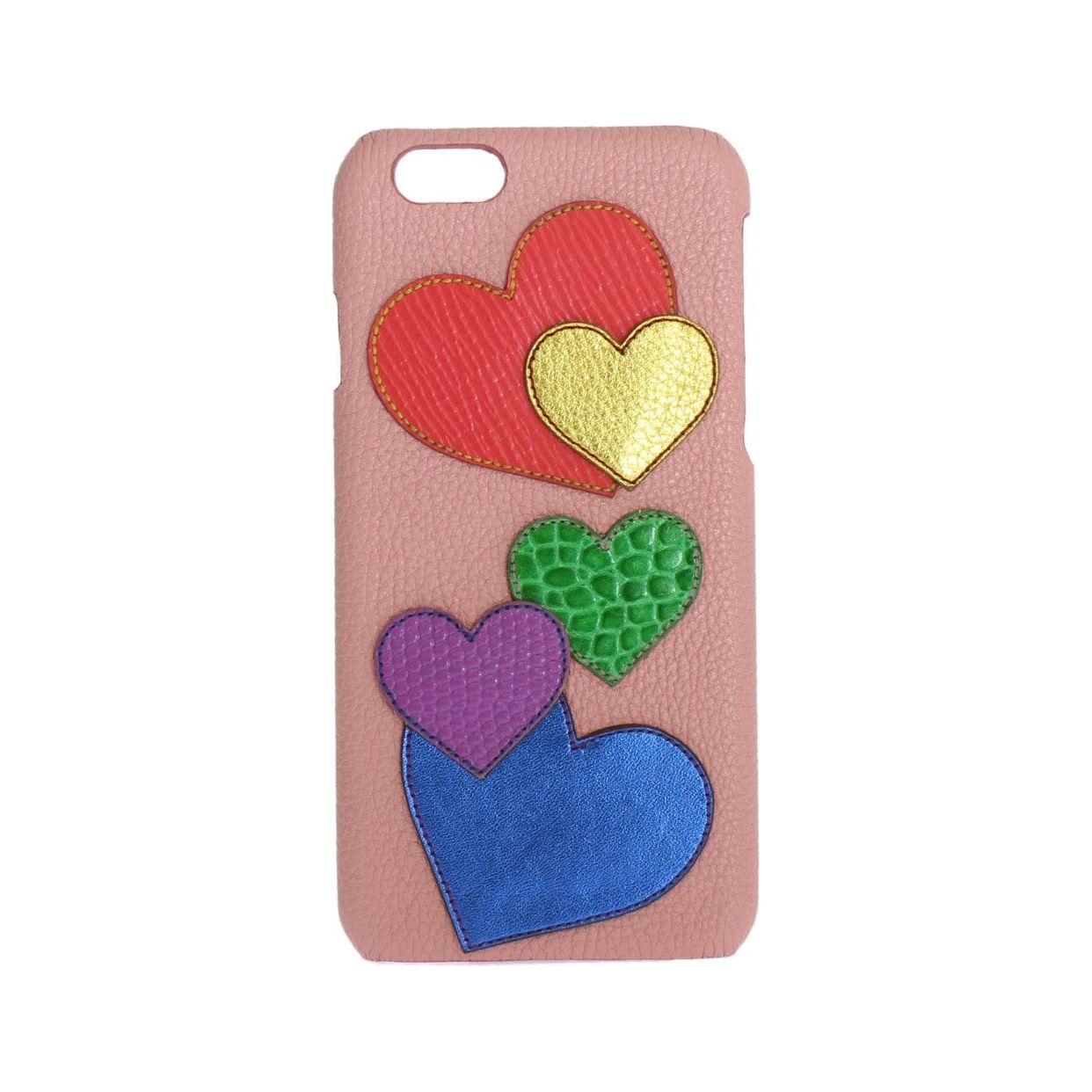Dolce & Gabbana Chic Pink Leather Heart-Embellished Phone Cover Dolce & Gabbana Rosy Brown