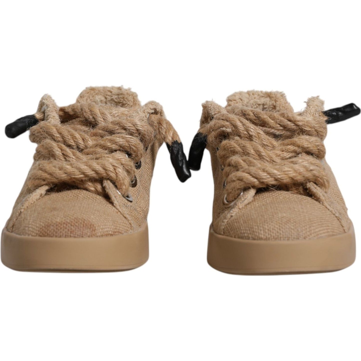 Dolce & Gabbana Brown Jute Fabric Low Top Men Sneakers Shoes
