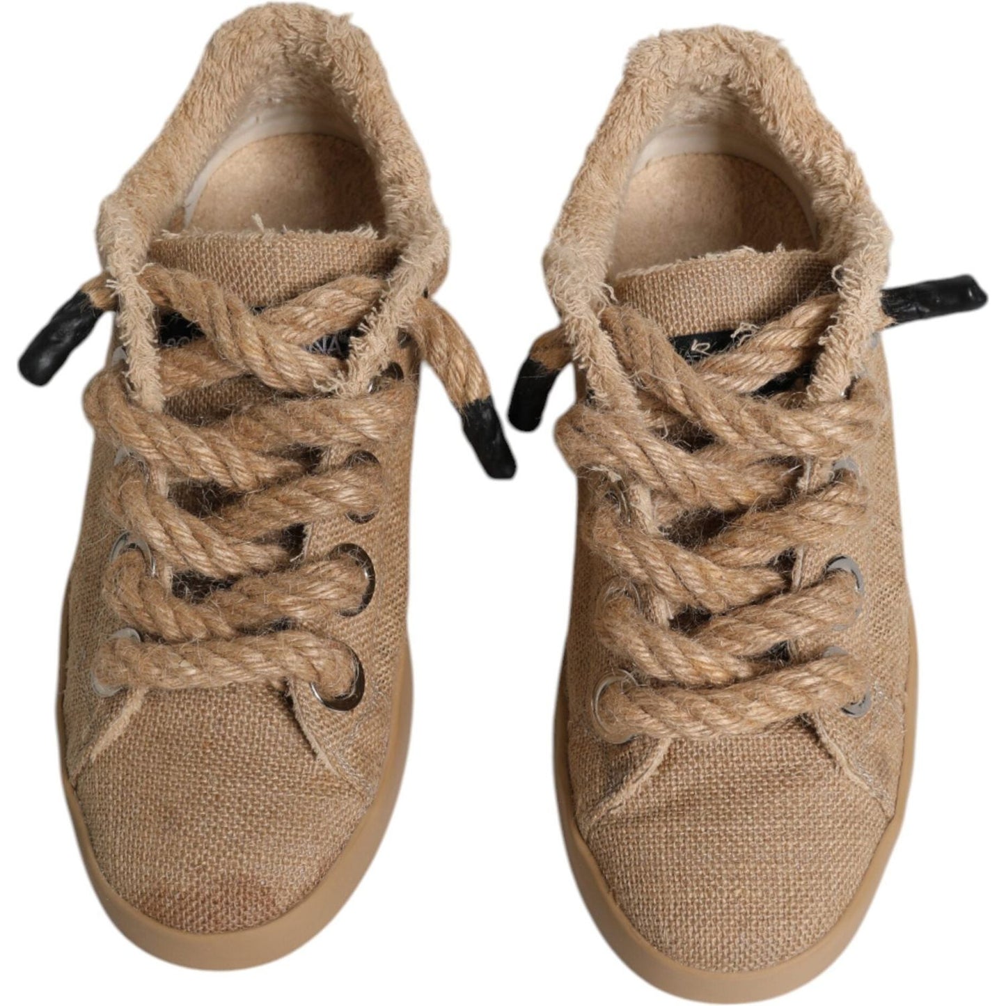 Dolce & Gabbana Brown Jute Fabric Low Top Men Sneakers Shoes
