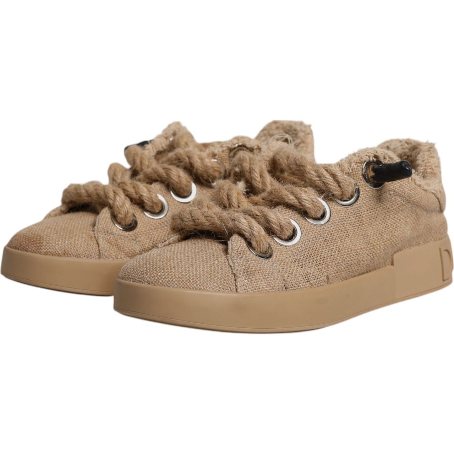 Dolce & Gabbana Brown Jute Fabric Low Top Men Sneakers Shoes