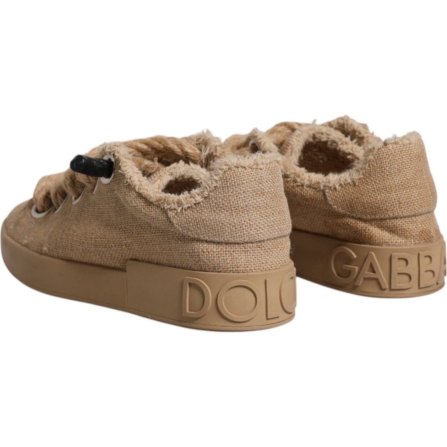 Dolce & Gabbana Brown Jute Fabric Low Top Men Sneakers Shoes
