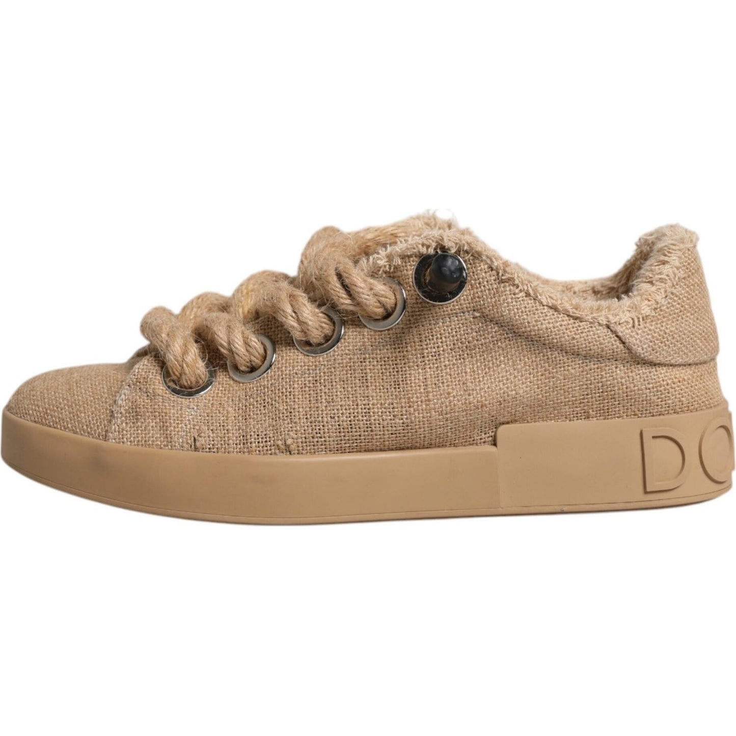 Dolce & Gabbana Brown Jute Fabric Low Top Men Sneakers Shoes