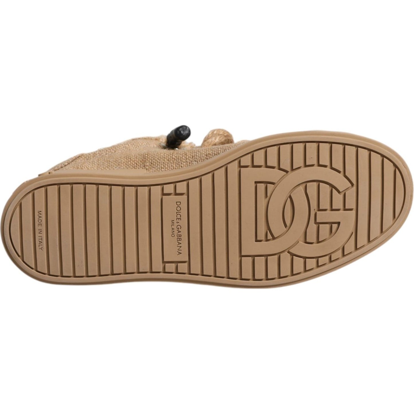 Dolce & Gabbana Brown Jute Fabric Low Top Men Sneakers Shoes