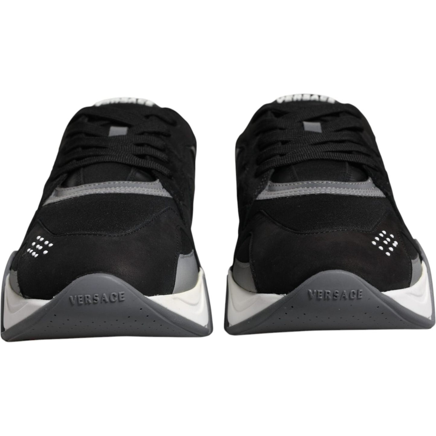 Versace Black Leather Neoprene Chunky Low Top Sneakers Squalo Shoes Versace Dark Slate Gray