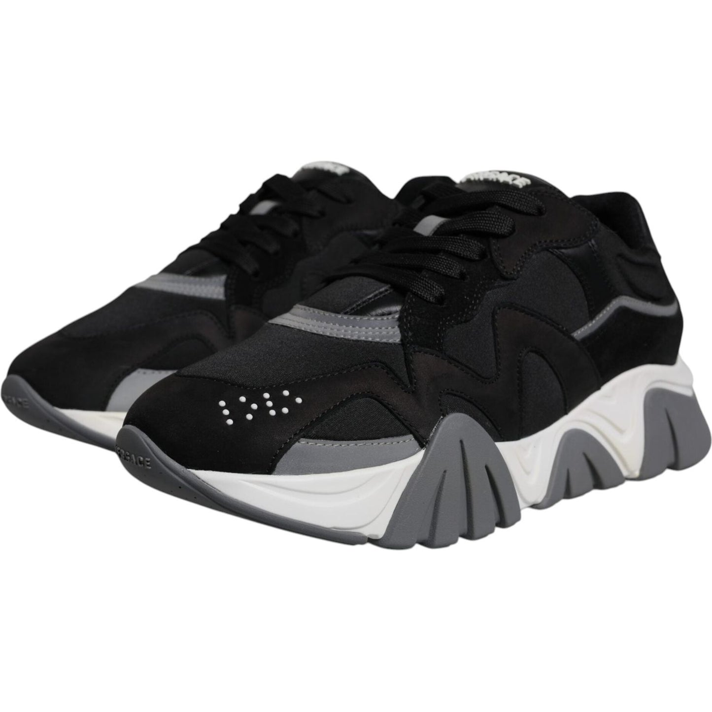 Versace Black Leather Neoprene Chunky Low Top Sneakers Squalo Shoes Versace Black