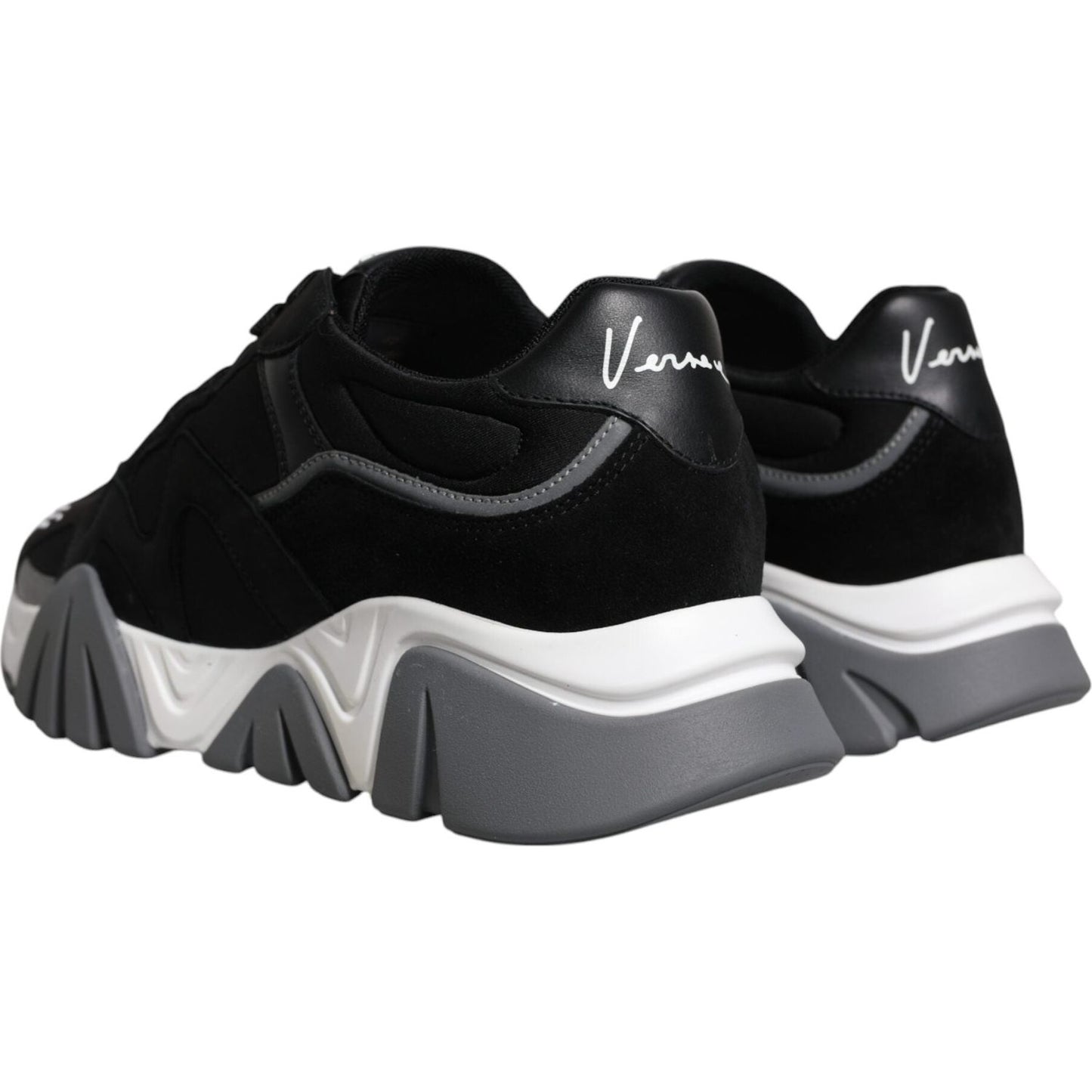 Versace Black Leather Neoprene Chunky Low Top Sneakers Squalo Shoes Versace Light Gray