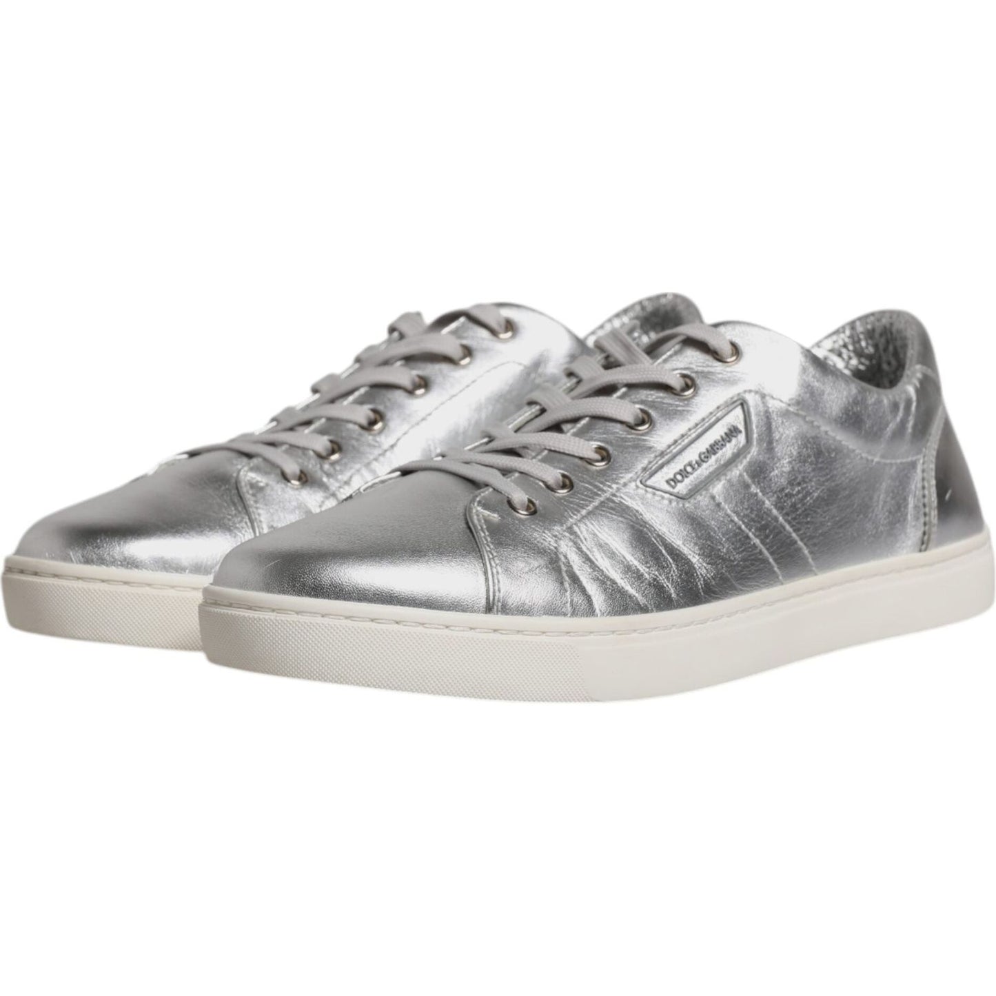 Dolce & Gabbana Silver London Low Top Leather Sneakers Shoes Dolce & Gabbana Gray