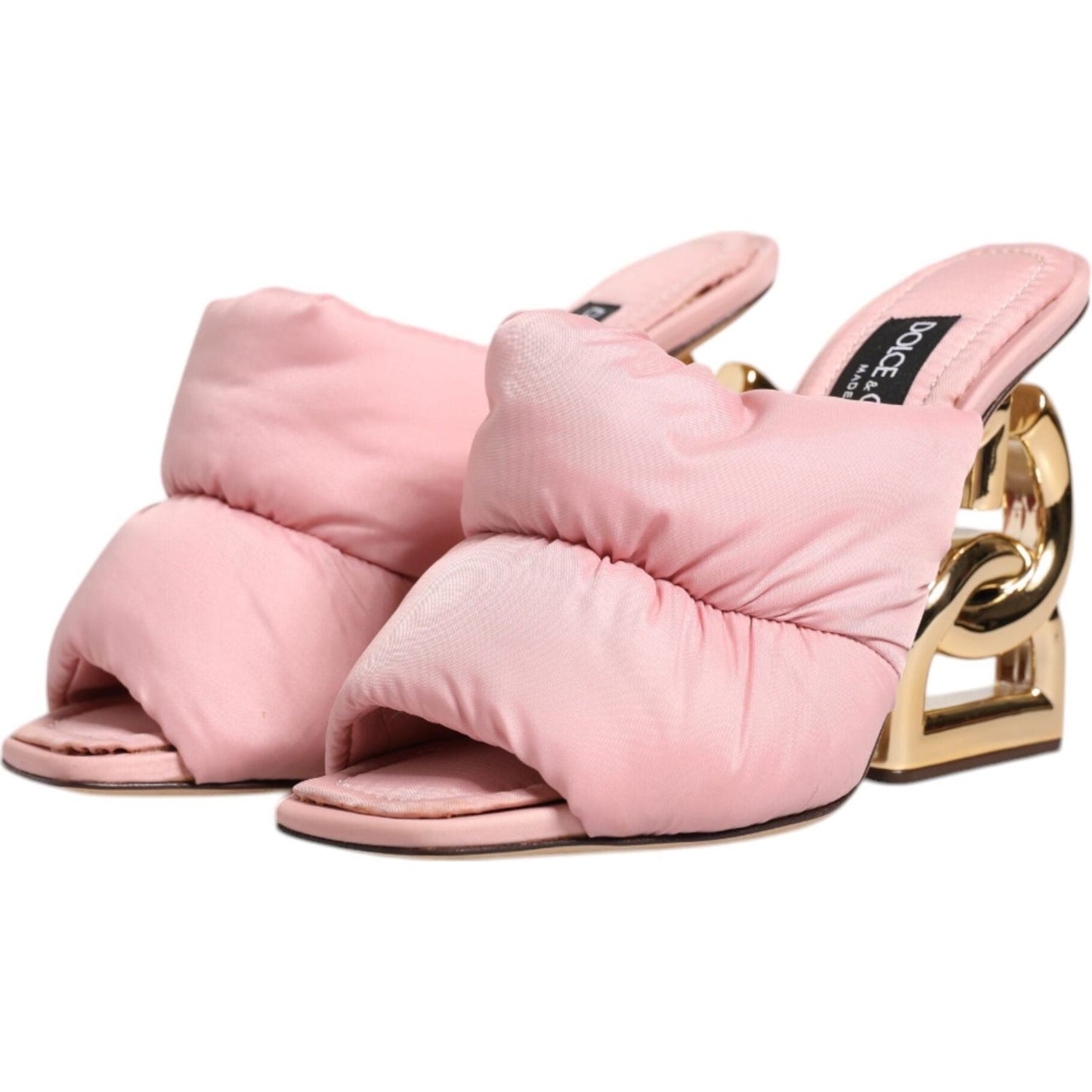 Dolce & Gabbana Pink Quilted DG Heel Slide Sandals Shoes Dolce & Gabbana Light Pink