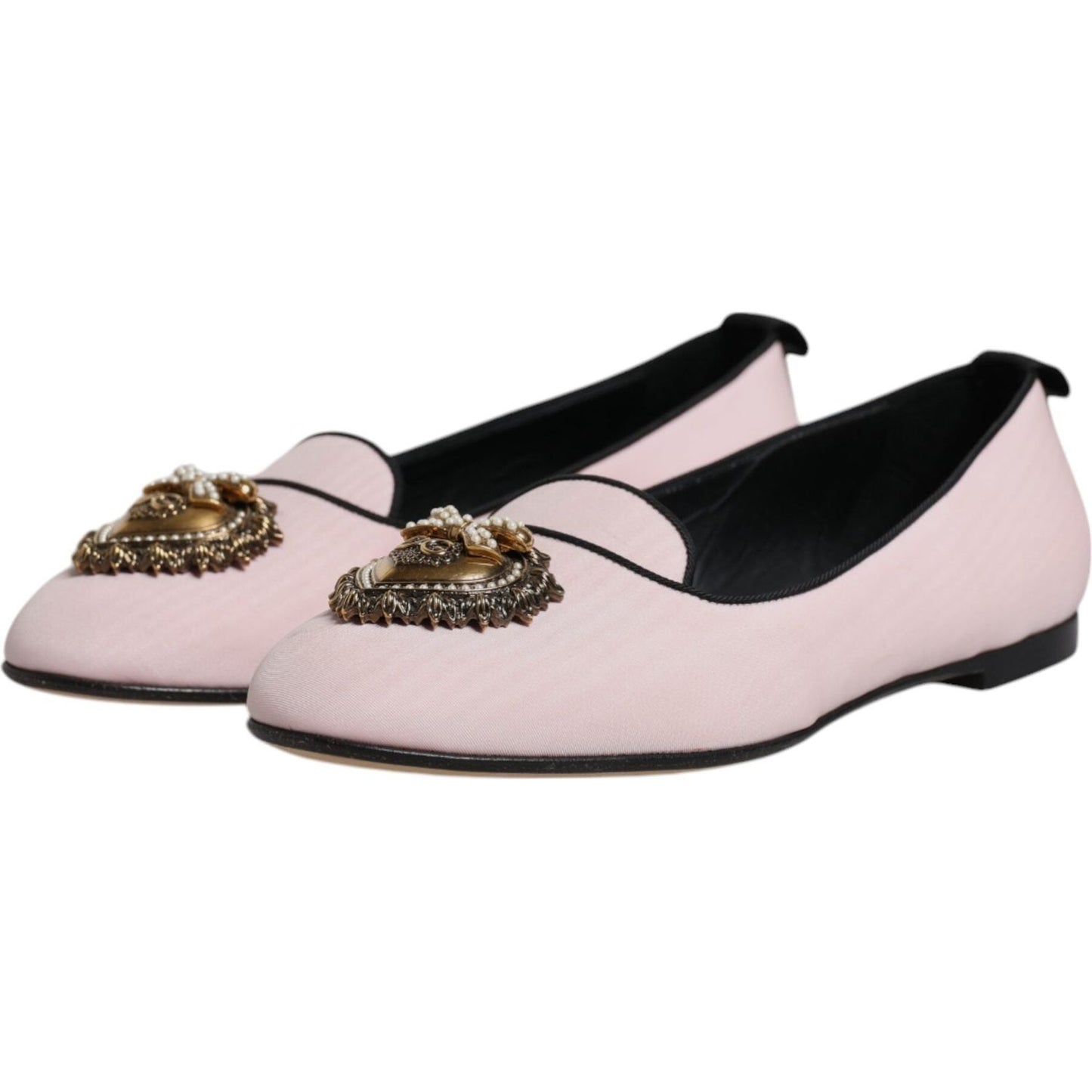 Dolce & Gabbana Light Pink Velvet Slip On Loafers Flats Shoes Dolce & Gabbana Black