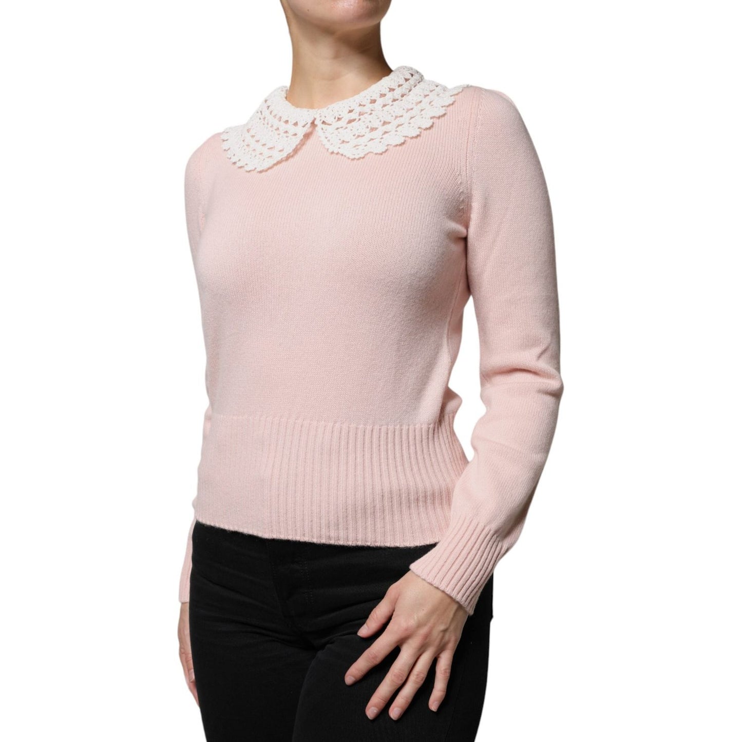 Dolce & Gabbana Pink Cashmere Collar Knitted Long Sleeves Top Dolce & Gabbana Thistle
