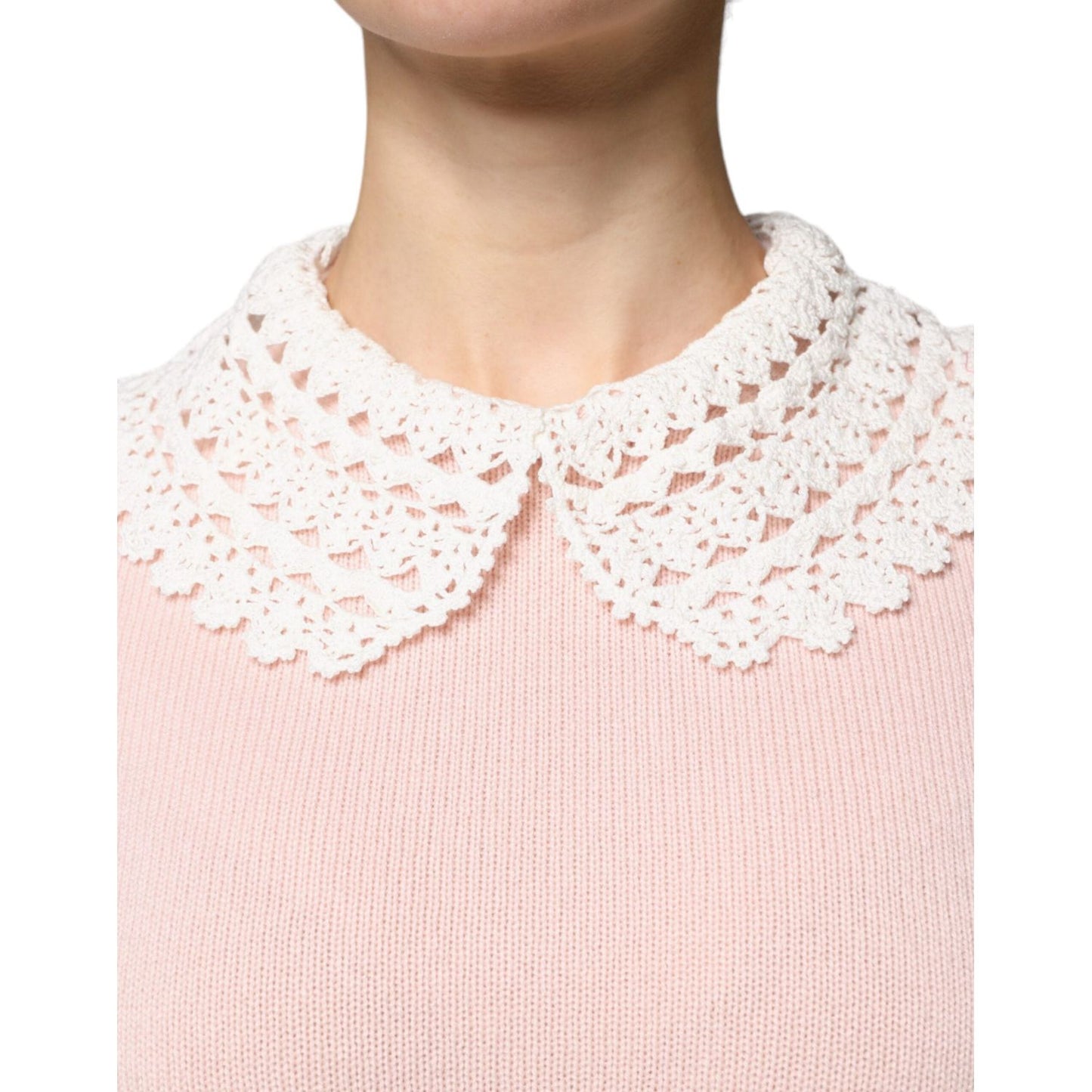 Dolce & Gabbana Pink Cashmere Collar Knitted Long Sleeves Top Dolce & Gabbana Antique White