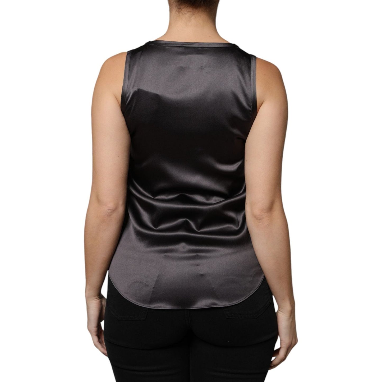 Brunello Cucinelli Black Silk Blend Sleeveless Tank Top Brunello Cucinelli Rosy Brown