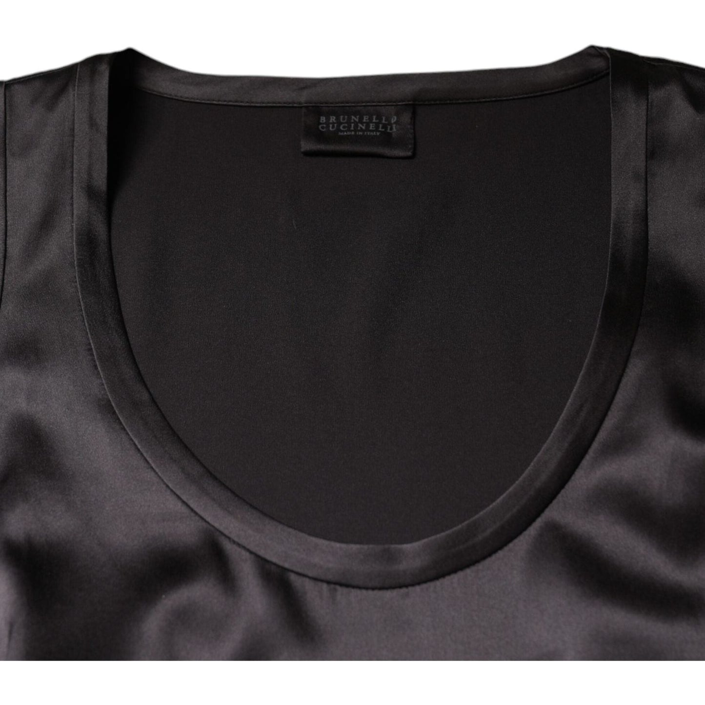 Brunello Cucinelli Black Silk Blend Sleeveless Tank Top Brunello Cucinelli Dark Slate Gray