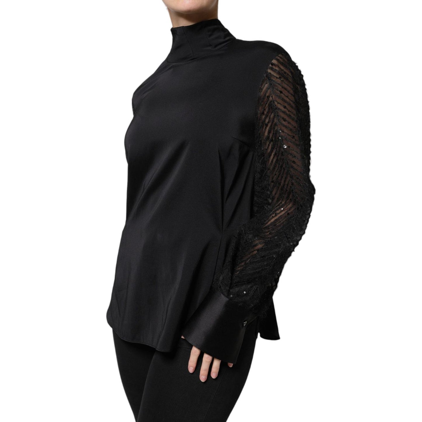 Brunello Cucinelli Black Silk Blend Long Sleeves Blouse Top Brunello Cucinelli Black