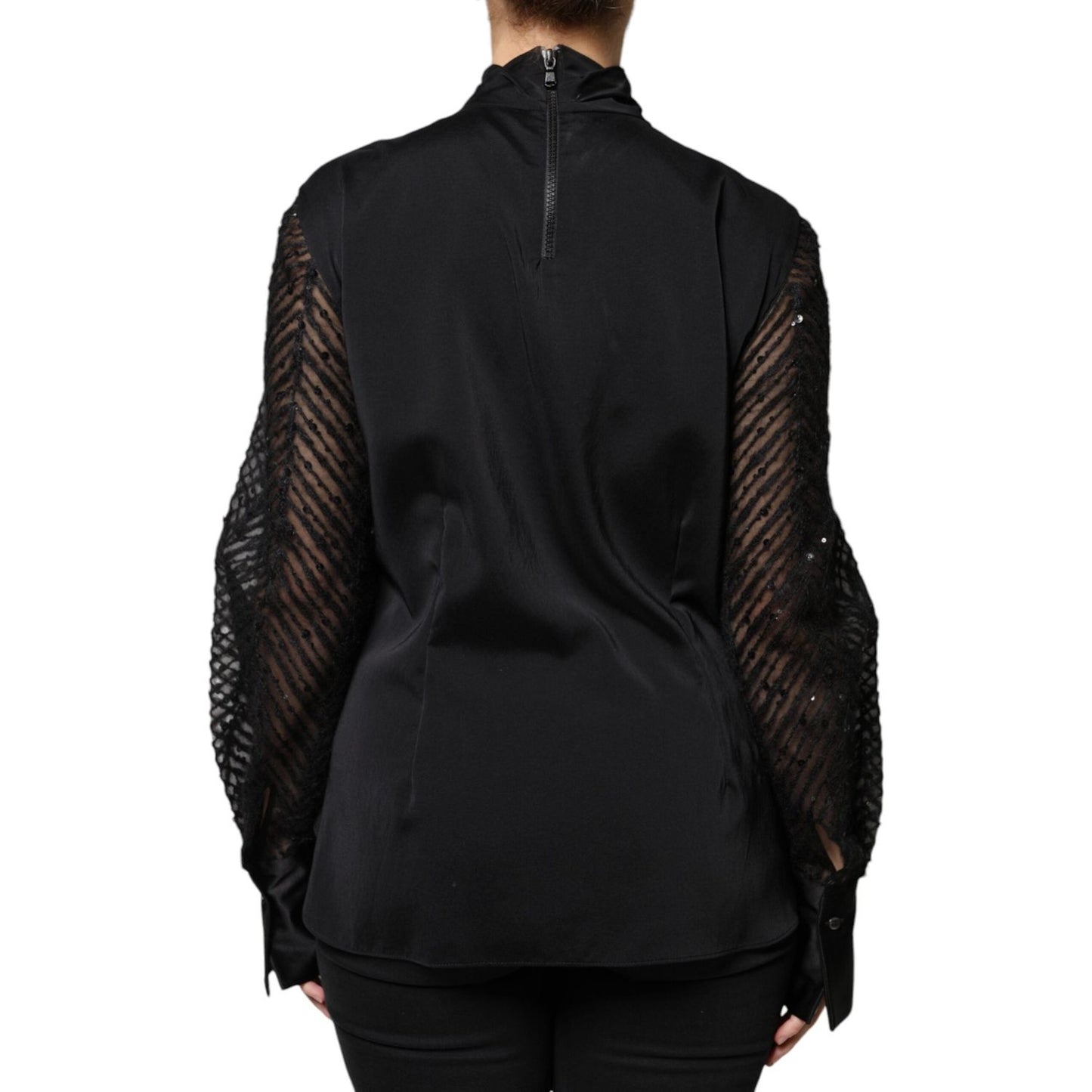 Brunello Cucinelli Black Silk Blend Long Sleeves Blouse Top Brunello Cucinelli Black