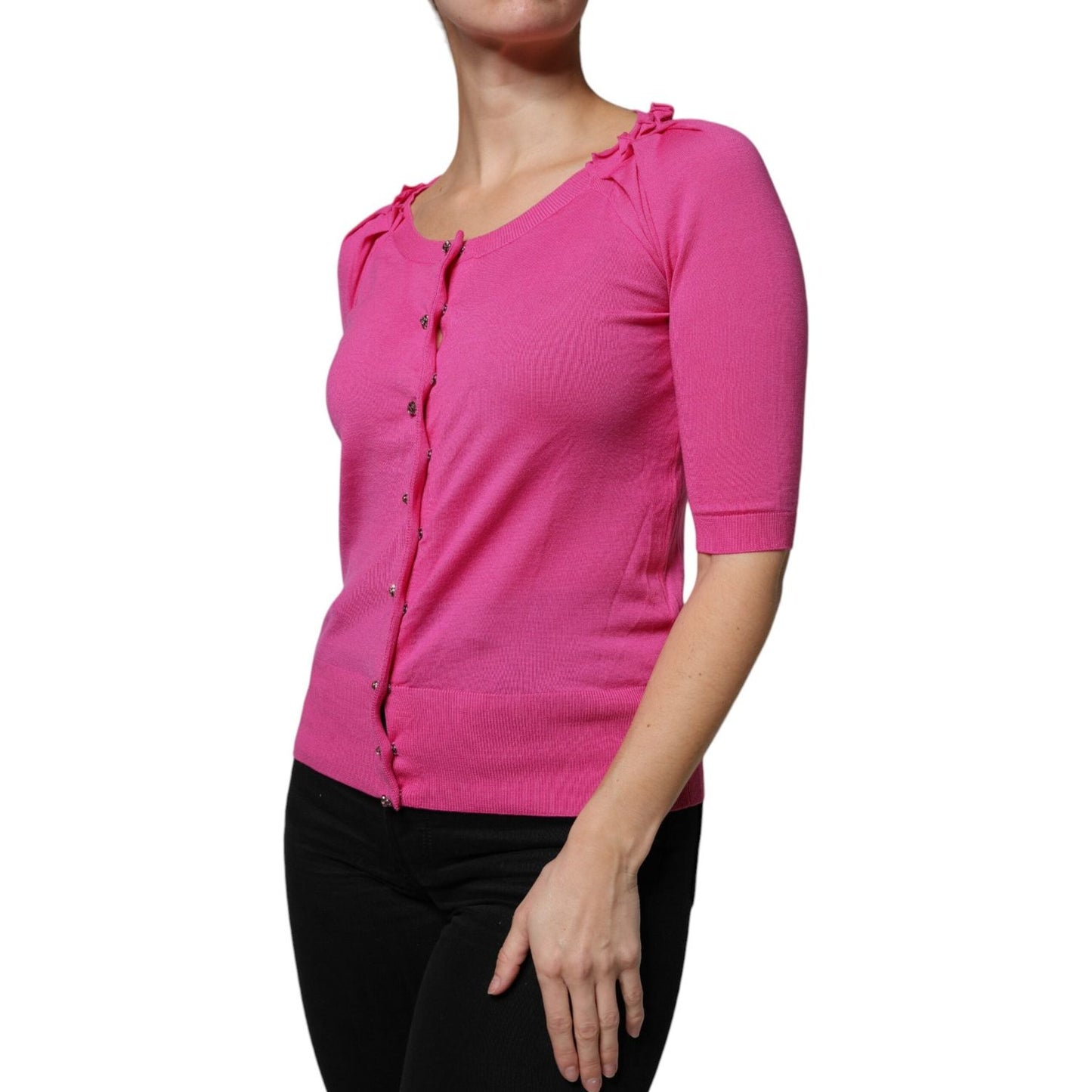 Dolce & Gabbana Pink Wool Button Down Cardigan Sweater Dolce & Gabbana Pale Violet Red