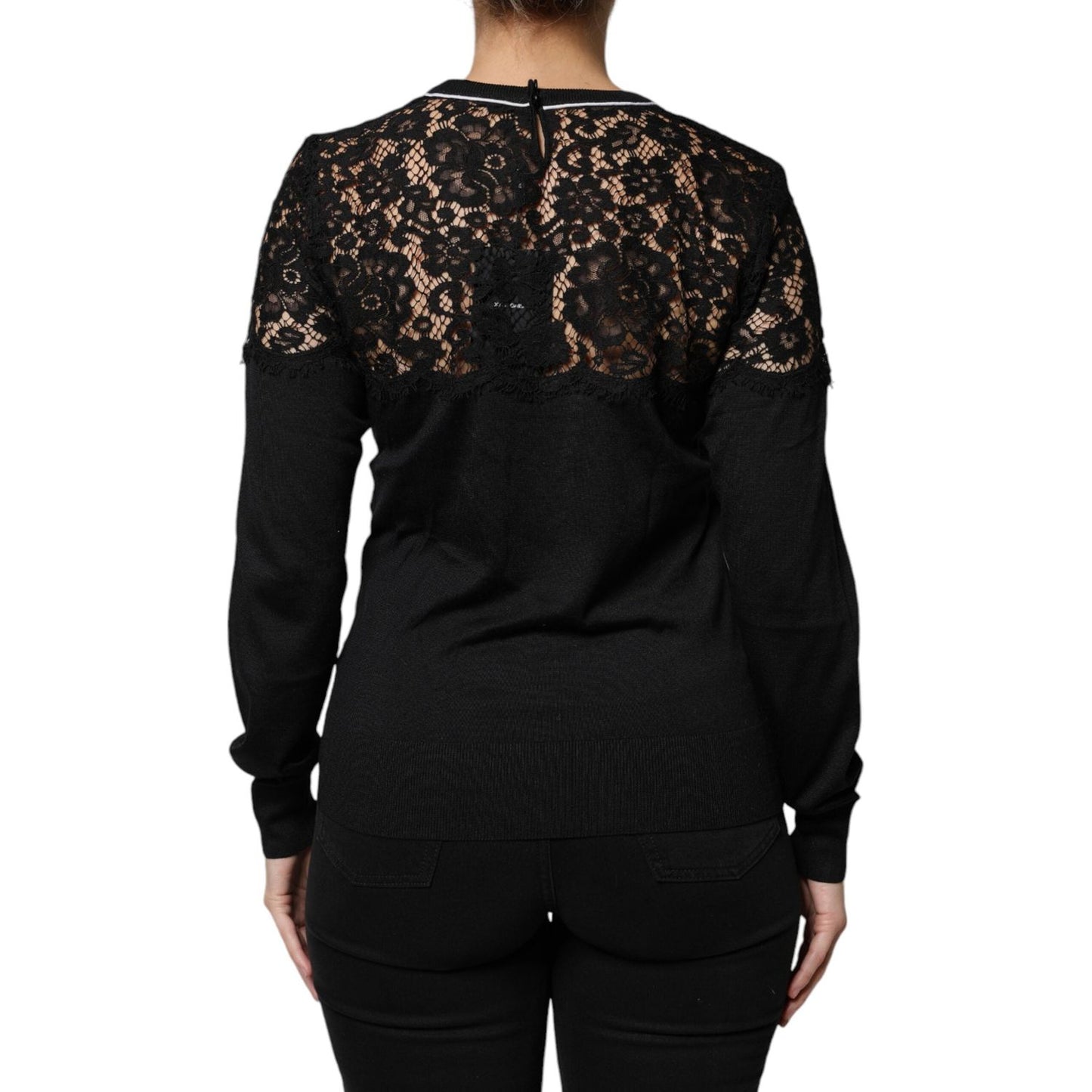 Dolce & Gabbana Black Floral Lace Silk Pullover Blouse Top Dolce & Gabbana Black