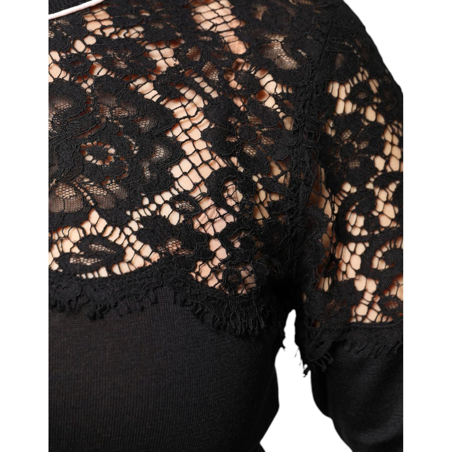 Dolce & Gabbana Black Floral Lace Silk Pullover Blouse Top Dolce & Gabbana Black