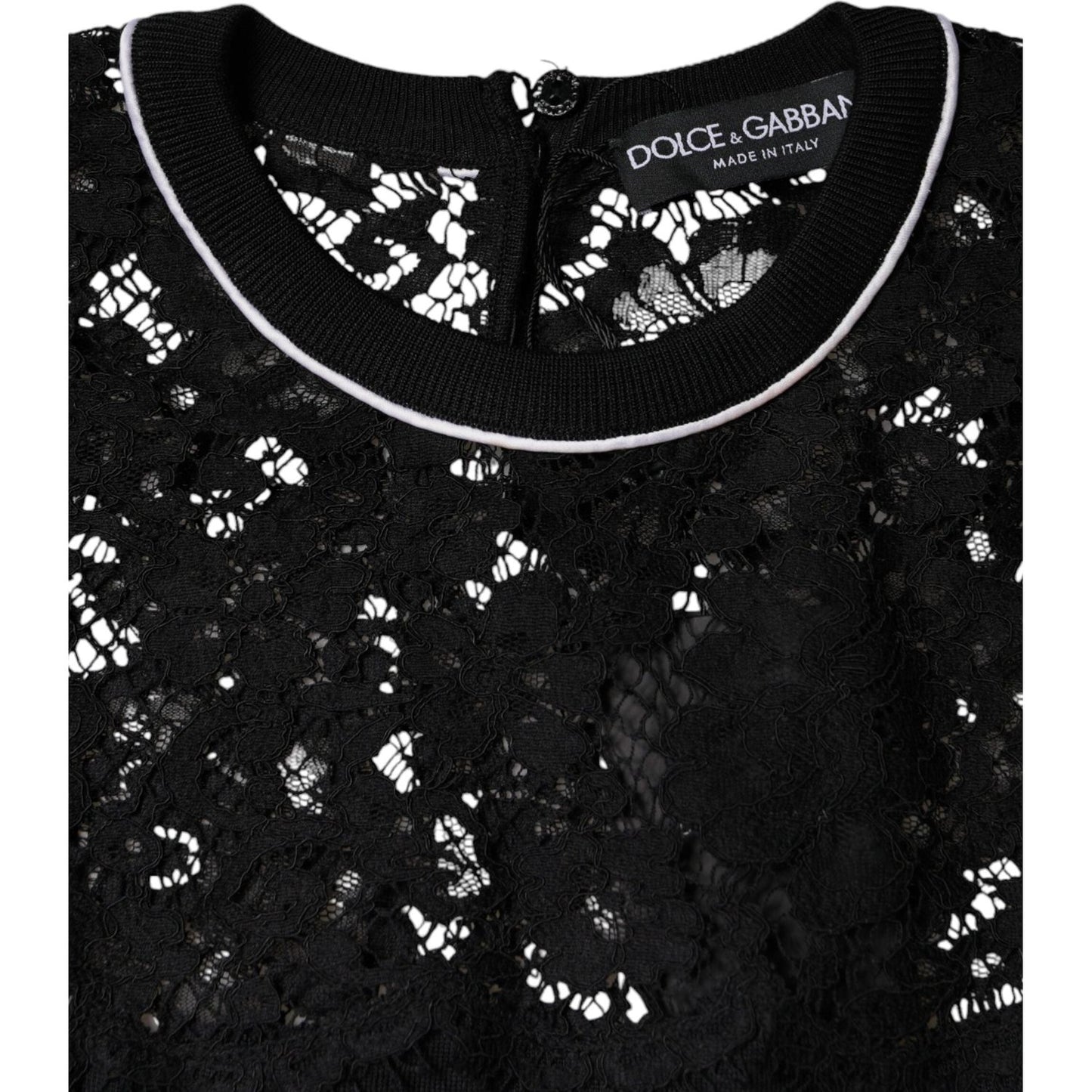 Dolce & Gabbana Black Floral Lace Silk Pullover Blouse Top Dolce & Gabbana Black