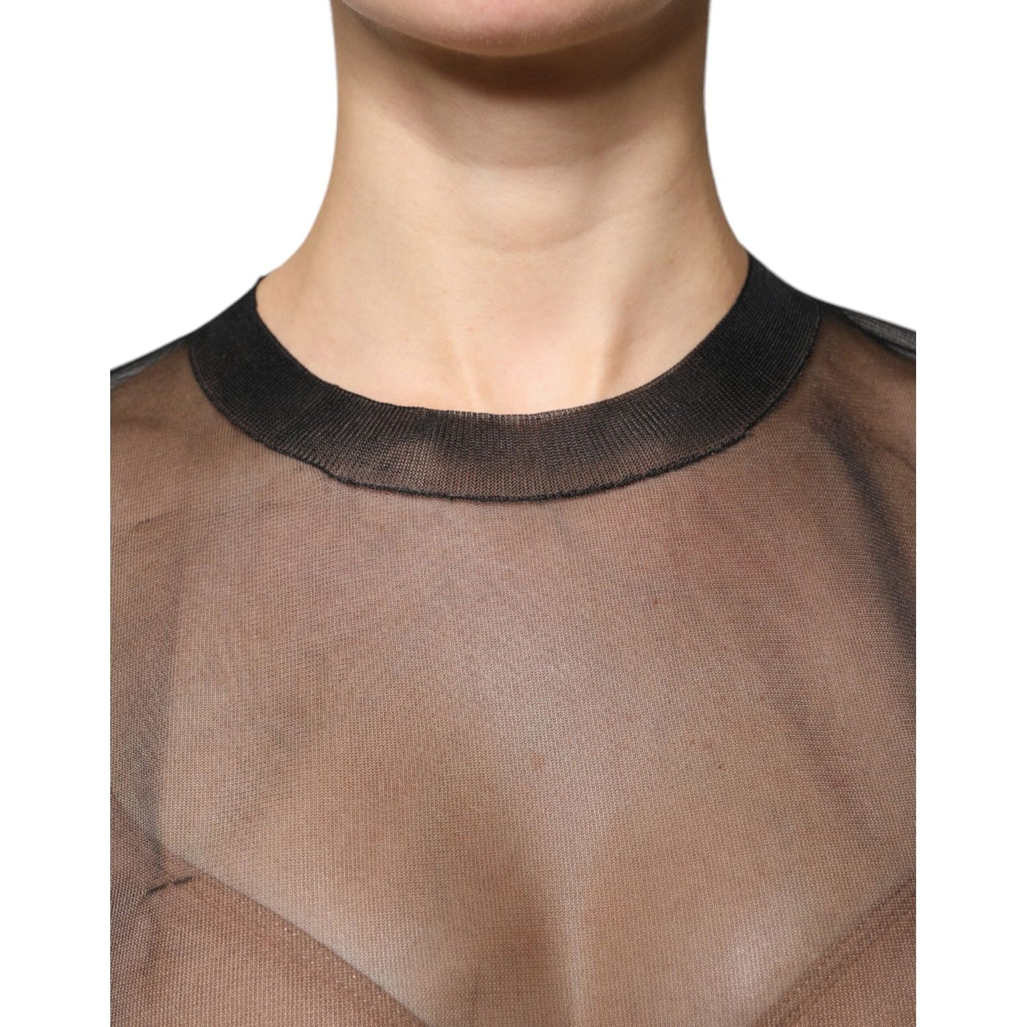 Dolce & Gabbana Black Sheer Long Sleeves Crewneck Blouse Top Dolce & Gabbana Rosy Brown