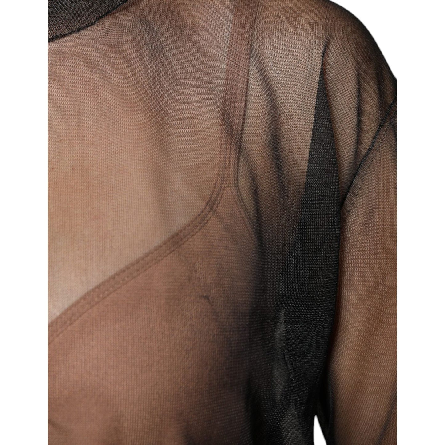 Dolce & Gabbana Black Sheer Long Sleeves Crewneck Blouse Top Dolce & Gabbana Dim Gray