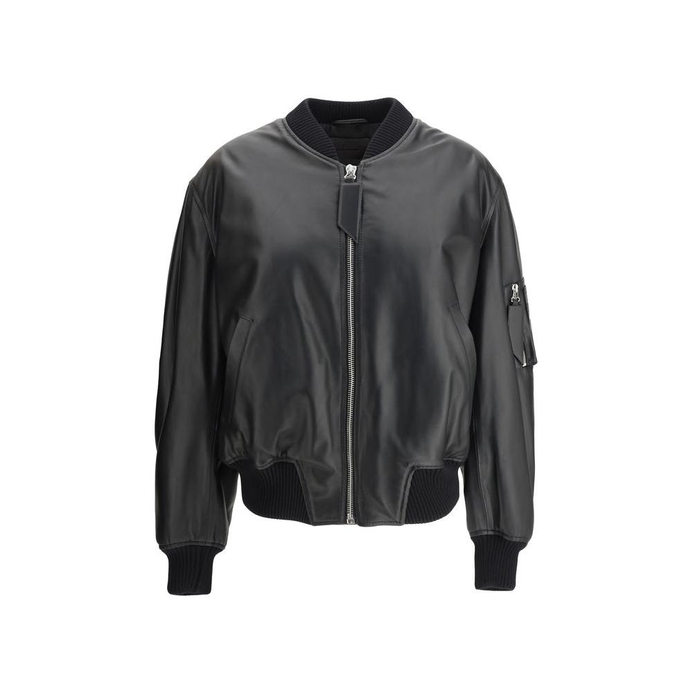 The Attico Leather Anja Bomber Jacket The Attico Dark Slate Gray
