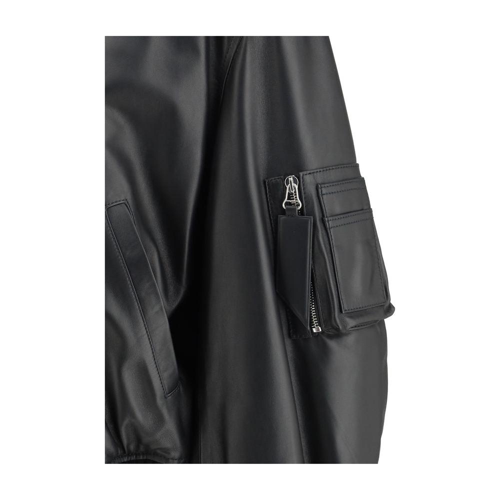 The Attico Leather Anja Bomber Jacket The Attico Dark Slate Gray