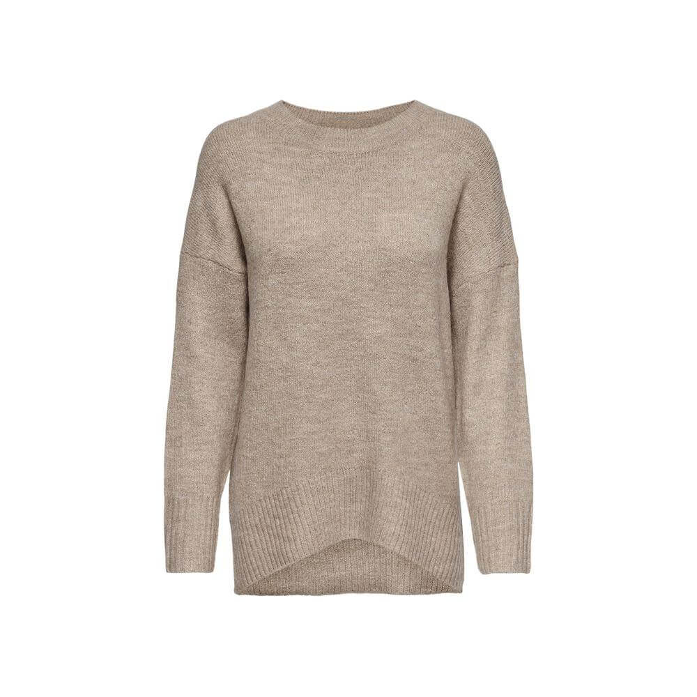 Only Beige Acrylic Sweater, women's long-sleeve, soft blend of acrylic, polyester, and elastane, versatile for casual wear.