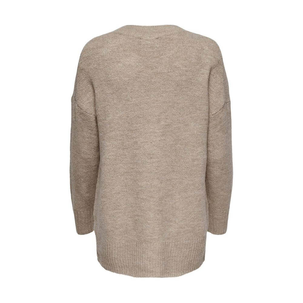 Back view of Only Beige Acrylic Sweater, showcasing soft acrylic blend fabric and modern long-sleeve design, perfect for any occasion.