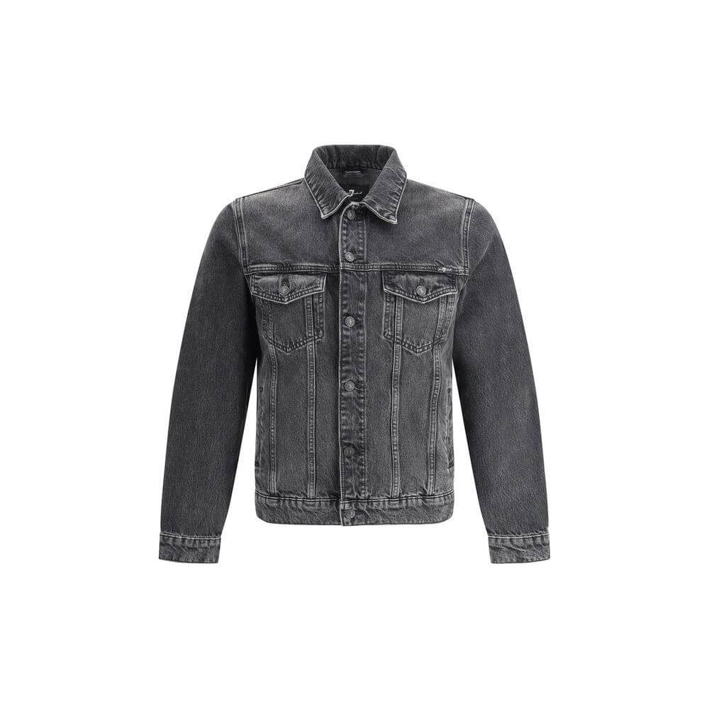 7FOR Perfect Koto Denim Jacket with classic collar, button closure, front flap and side slit pockets, monochrome pattern in cotton.