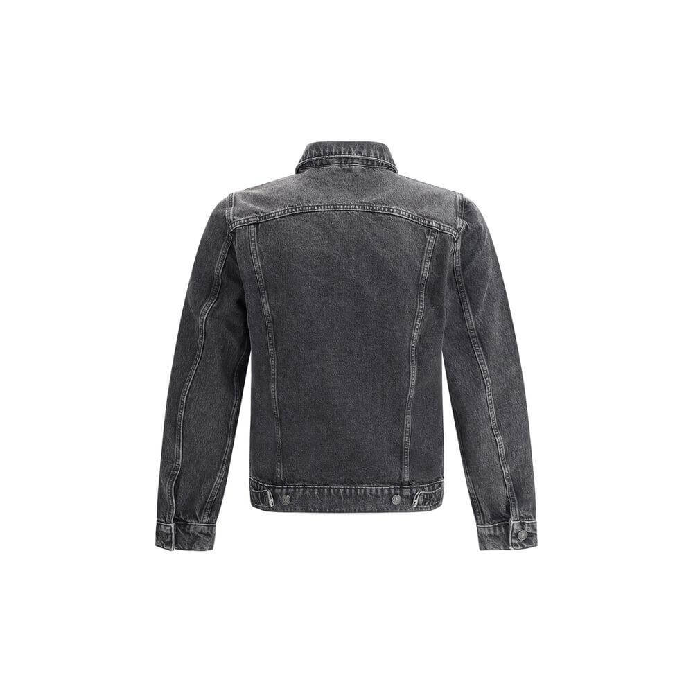 Back view of 7FOR Perfect Koto Denim Jacket in monochrome, featuring classic collar and side slit pockets.