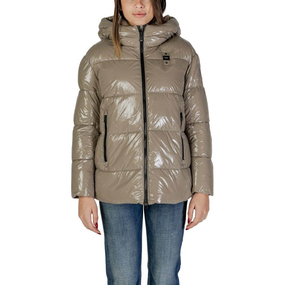 Blauer beige polyamide jacket for women with hood, perfect for fall and winter, 100% polyamide composition.