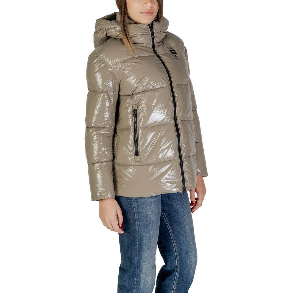 Blauer beige polyamide women's jacket and coat for fall/winter collection, featuring a hood and zipper design.