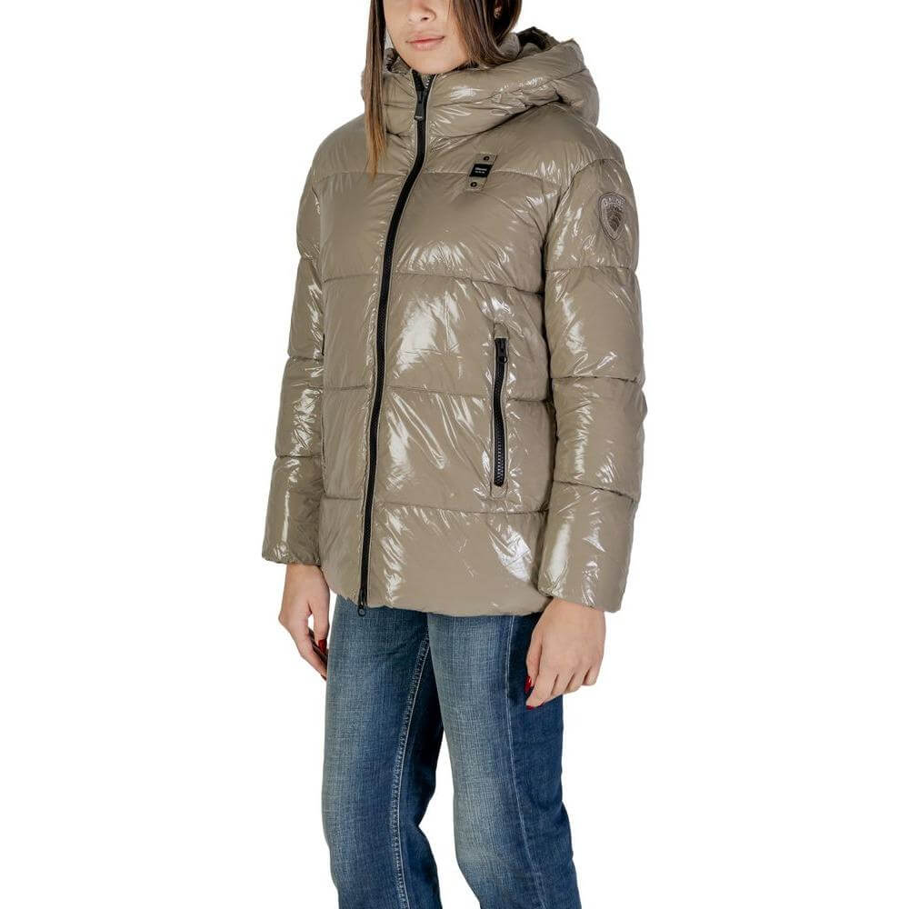 Women's Blauer beige polyamide jacket with hood, perfect for fall/winter, featuring 100% polyamide composition.