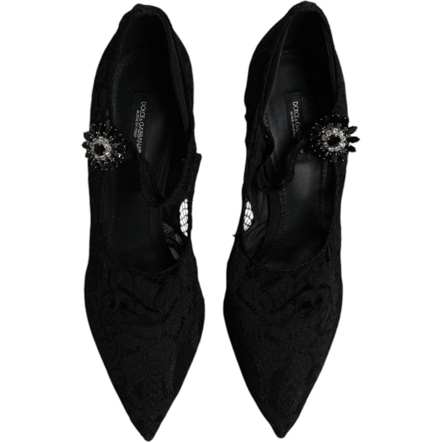 Dolce & Gabbana Black Lace Crystals Mary Jane Pumps Shoes