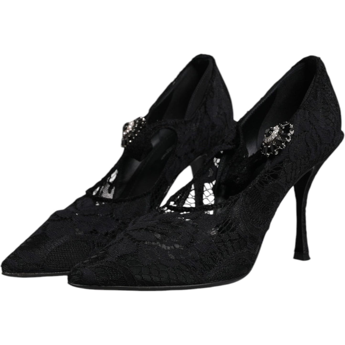 Dolce & Gabbana Black Lace Crystals Mary Jane Pumps Shoes