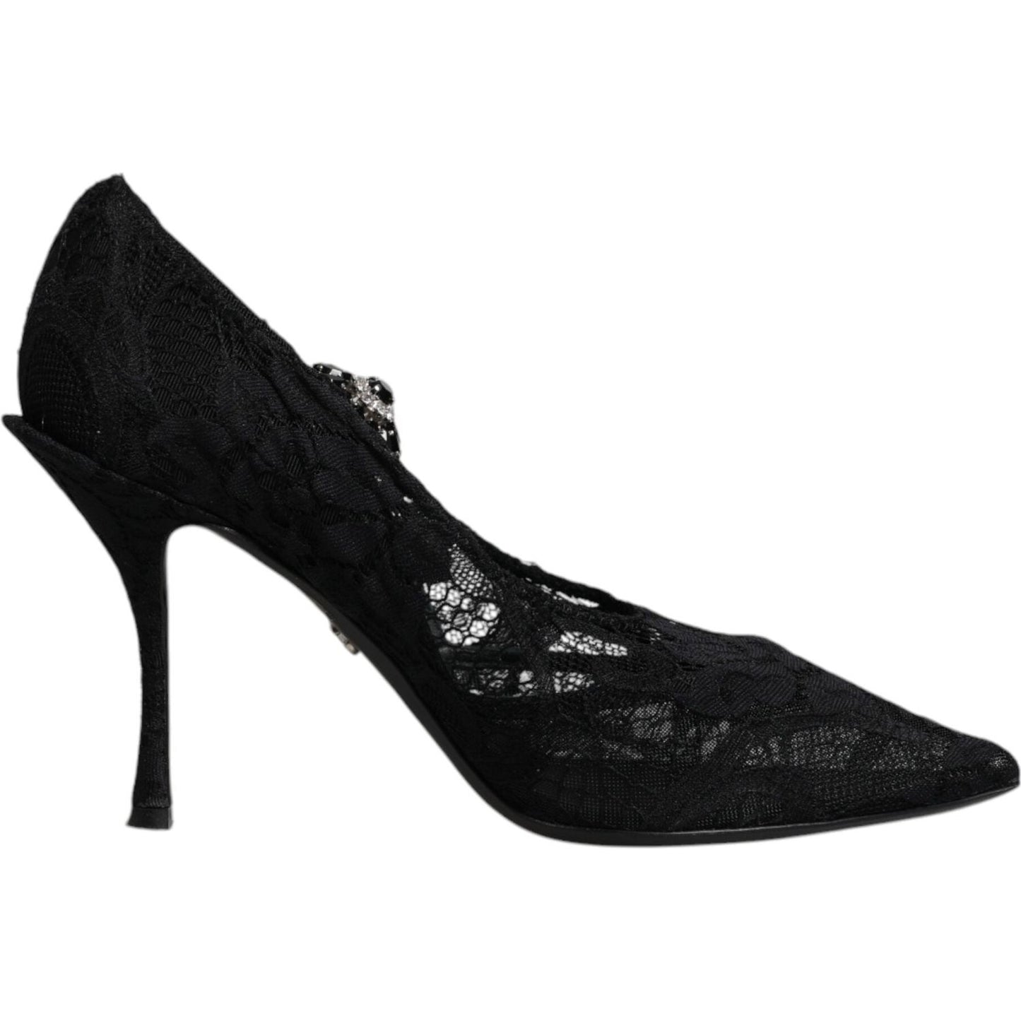 Dolce & Gabbana Black Lace Crystals Mary Jane Pumps Shoes