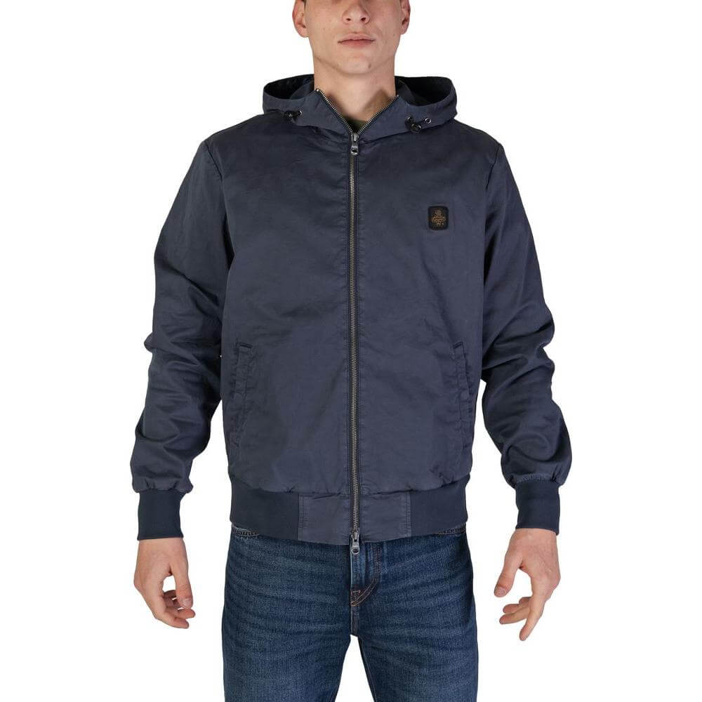 Refrigiwear blue cotton jacket for men, fall/winter collection, 98% cotton with elastane, featuring a casual and comfortable design.