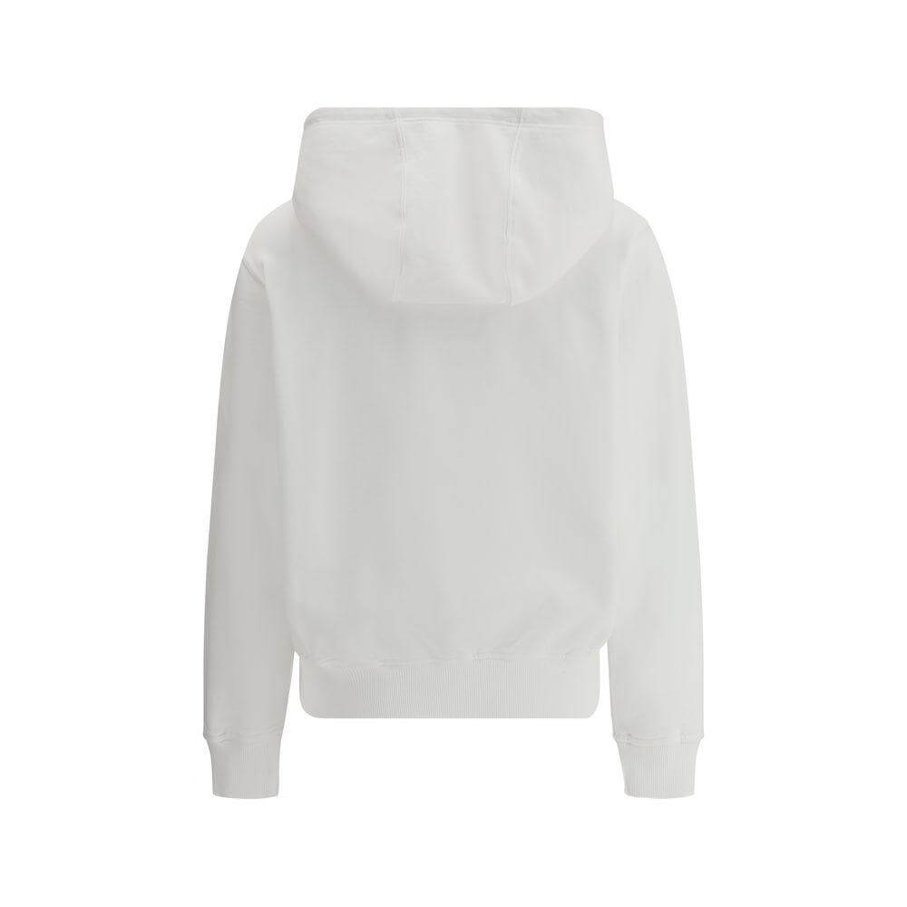 Back view of Casablanca cotton hoodie with drawstring hood and ribbed cuffs, featuring iconic embroidered logo, ideal for casual style.