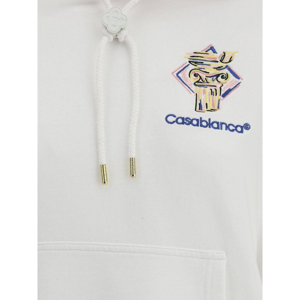 Casablanca cotton hoodie with logo embroidery, adjustable drawstring hood, and kangaroo pocket, blending style and comfort.